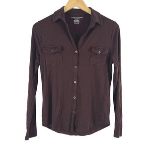 MAJESTIC FILATURES Point Collar Button Front Long Sleeve Shirt Women 2 Brown